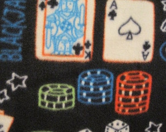 Casino Night, Cards, Pizza, Dice on Black with Green Couch Throw -  This Blanket is Ready to Ship NOW