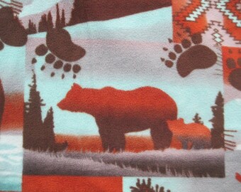 Fleece Blanket with Bears, Acorns, Paw Prints on Frames with Rust - Ready to Ship Now