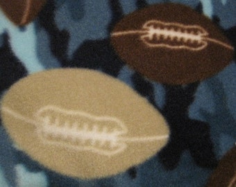 Fleece Handmade Blanket Footballs on Blue Camo Print with Beige - This Blanket is Ready to Ship Now