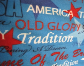 USA, God Bless America on Blue with Red Handmade Fleece Blanket