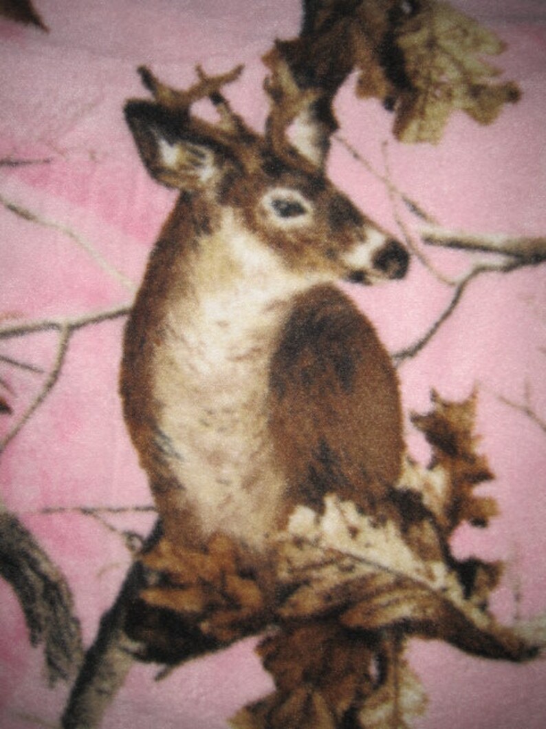 Deers on Pink with Brown Fleece Blanket Ready to Ship Now image 1