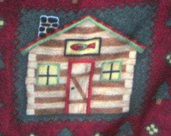 Handmade Blanket - Cabins on Maroon with Gold - Ready to Ship Now