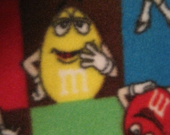 M and M's in Many Colors in Squares with Green Fleece Blanket - This Blanket is READY to Ship NOW