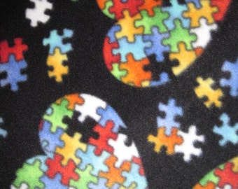 Autism Logo Puzzle Pieces in a Heart with Yellow Handmade Blanket - Ready to Ship Now