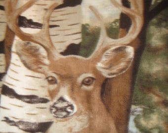 Deer in the Woods with Green Handmade Fleece Blanket - Ready to Ship Now