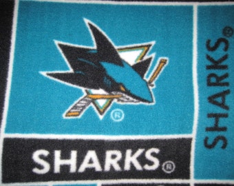 San Jose Sharks Hockey Team Block Pattern Fleece Blanket - This Blanket is Ready to Ship NOW