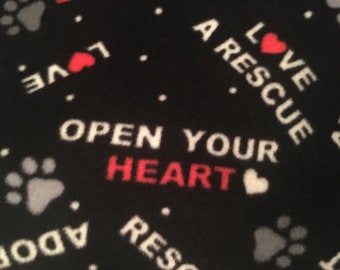 I Love a Rescue on Black with Red 2 Layer Fleece Blanket - This Blanket is Ready to Ship NOW