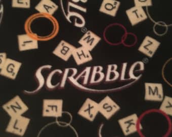 Scrabble Tiles and Letters on Black with Burgundy Handmade Fleece Blanket - This Blanket is Ready to Ship NOW