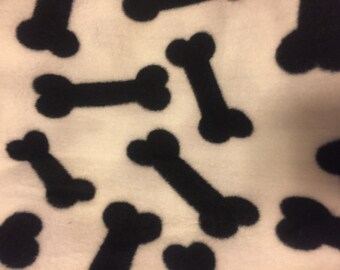Dog Bones on Off-White with Brown Fleece Blanket - This Blanket is Ready to Ship NOW