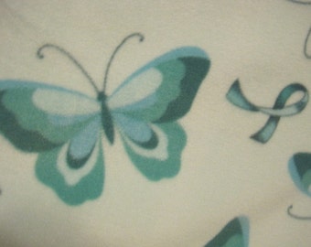 Cancer Ovarian Aqua Ribbons and Butterflies with Blue Lap Couch Bed Throw Coverlet - Ready to Ship Now