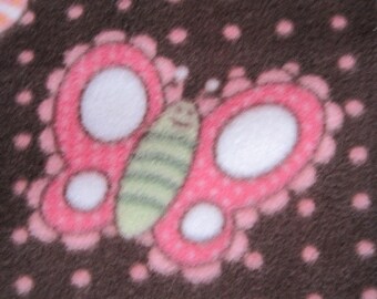 Butterflies on Brown with Green Fleece Blanket - This Blanket is Ready to Ship NOW