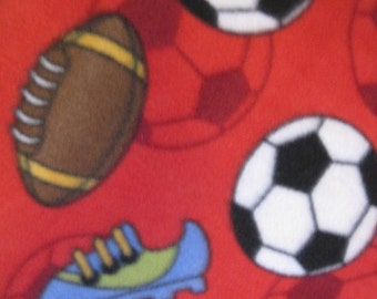 Sports Balls and Shoes on Red with Black Handmade Blanket - This Blanket is Ready to Ship NOW