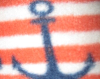 Anchors on Red and White with Blue Fleece Blanket - Ready to Ship Now