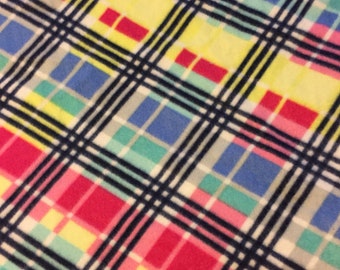 Plaid Blue, Pink, Aqua, Yellow Double Layer Handmade Blanket - This Blanket is Ready to Ship NOW