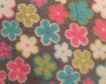 Blues, Greens, White, Pinks Little Flowers on Gray with Aqua Blanket - This Blanket is READY to Ship NOW