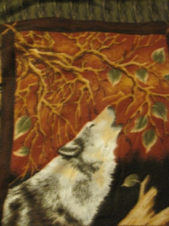 Fleece Blanket of Bears, Deer, Wolves in the Woods with Gold - Ready to Ship Now