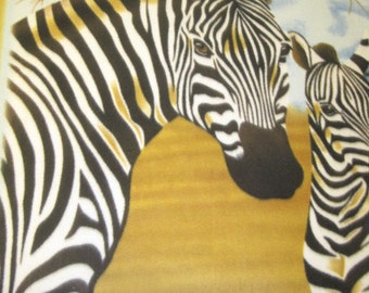 Fleece Blanket Handmade  - Zebras in the Wild with Green - Ready to Ship Now