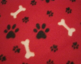 Paw Prints on Red with Black Lap Coverlet - This Blanket is Ready to Ship NOW