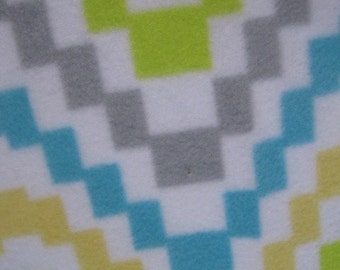 Chevron Checks in Aqua, Green Gray with Aqua Blanket - This Blanket is Ready to Ship NOW