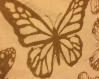 Butterflies in Many Shapes and Patterns in Tan on Beige with Tan 2 Layer Fleece Blanket - This Blanket is Ready to Ship NOW