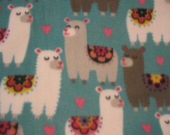 Llamas on Aqua with Gray Handmade Fleece Blanket - This Blanket is READY to Ship NOW