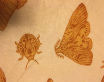 Insects and Moths in Gold with Gold 2 Layer Fleece Blanket - This Blanket is Ready to Ship NOW