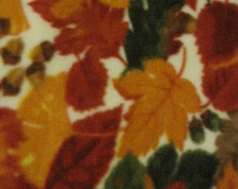 Autumn Leaves on Cream with Green Fleece Blanket - This Blanket is Ready to Ship NOW
