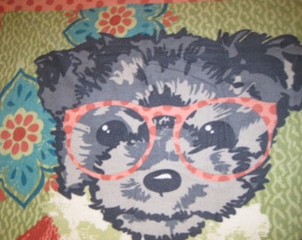 Puppy in Glasses with Aqua Blanket - Ready to Ship Now