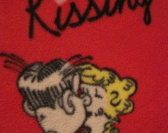 Blonde and Dagwood Kissing Handmade Fleece Blanket - Ready to Ship Now