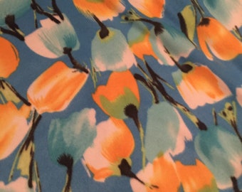 Tulips on Blue with Orange Fleece Hand Tied 2 Layer Blanket - This Blanket is Ready to Ship Now