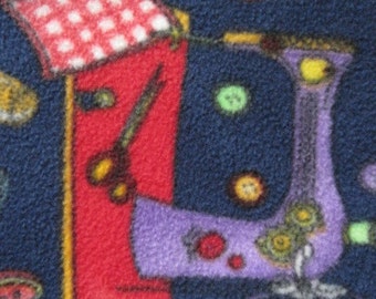 Blanket - Sewing Machines on Blue with Orange - Ready to Ship Now