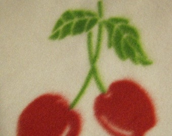 Red Cherries on White with GREEN Blanket - Ready to Ship Now