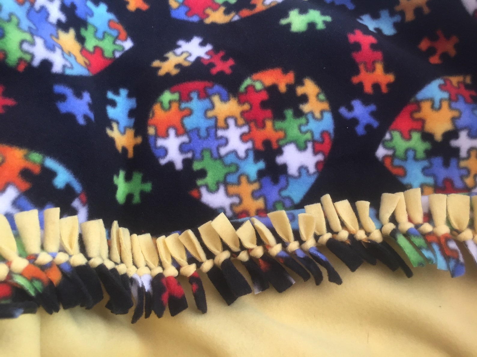 Autism Logo Puzzle Pieces in a Heart With Yellow Handmade - Etsy