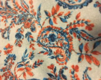 Flowery and Paisley Patterns in Blues, Browns, Oranges on Blue with Brown Handmade 2 Layer Blanket - Ready to Ship NOW