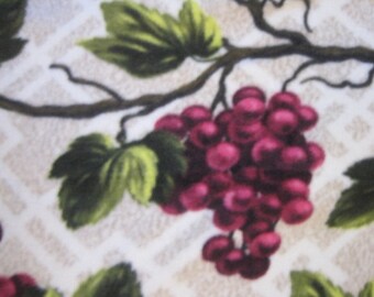 Wine Grapes, Vines and Leaves on Beige with Green Fleece Blanket - This Blanket is Ready to Ship Now