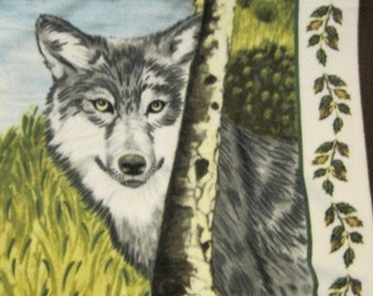 A Moose, Bear and Fox at the Water Hole with Mottled Green Handmade Fleece Blanket