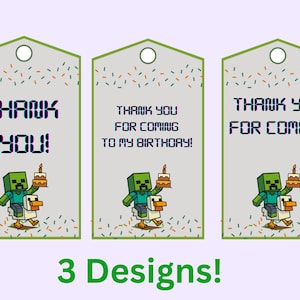 Video Game Birthday Thank You Tag: Customizable Digital Download (2&quot; x 3.5&quot;)
