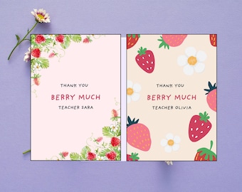 Biglietto di ringraziamento personalizzato per insegnanti: design a forma di fragola (PDF e JPEG)