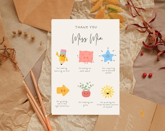 Biglietto di ringraziamento personalizzato per insegnanti: regalo stampabile (PDF e JPEG)