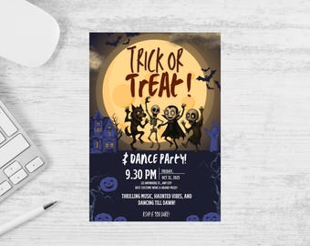 Invito per la festa "dolcetto o scherzetto": invito modificabile per la festa dei bambini (5x7, Canva) Mostri di Halloween