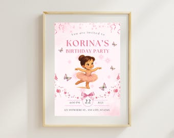 Invito di compleanno a tema ballerina: invito per festa di balletto rosa (download digitale, PDF, JPG, PNG, formato 5x7")
