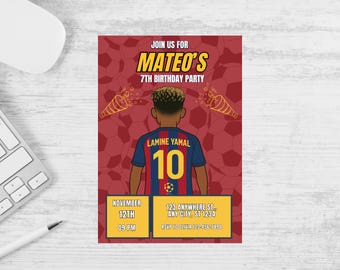 Invito di compleanno per il calciatore Lamine Yamal: modello modificabile (digitale)