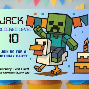 Animated Birthday Invitation Template: Kids Party, Editable Canva Invite (7x5 Mine Design)