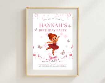 Modello di invito di compleanno per ballerina, tutù rosa cipria (download digitale)