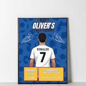 Faire-part d'anniversaire de football, Ronaldo, Kid Soccer Bday Party inviter, modèle numérique modifiable, carte imprimable, toile, football, Real Madrid