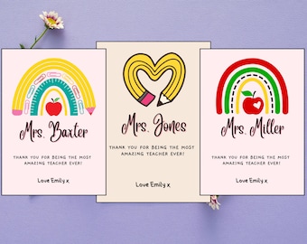 Biglietti di ringraziamento stampabili per gli insegnanti: design di una mela arcobaleno (download digitale)