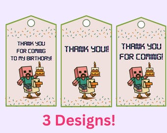 Etichetta di ringraziamento rosa a tema videogiochi per compleanno: bomboniera per feste per bambini (download digitale 5 x 8,9 cm)