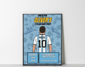 Invito di compleanno di Messi: festa di calcio argentina, modello modificabile (digitale)