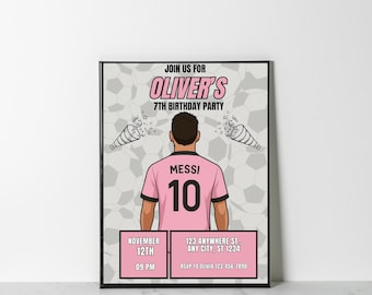 Invito di compleanno a tema Messi: modello modificabile (download digitale)
