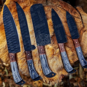 Hand Forged Damascus Steel Chef Knife Set, Kitchen Knives | Chef Knive Set, Handmade 5 Pcs Luxury Damascus Knife Gift for him, Gifts for her